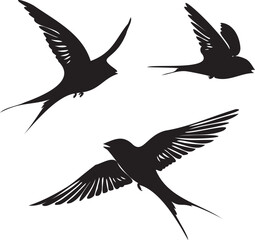 Swallow birds flying black silhouette vector