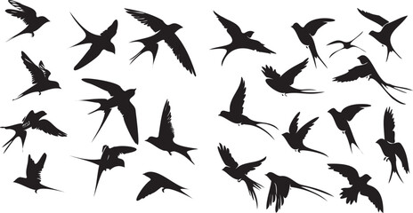 Swallow birds flying black silhouette vector
