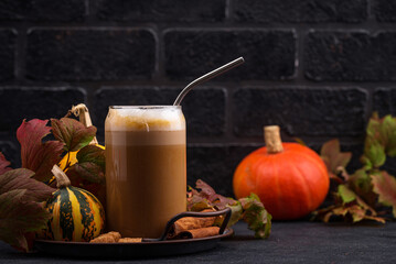 Pumpkin latte, hot autumn drink