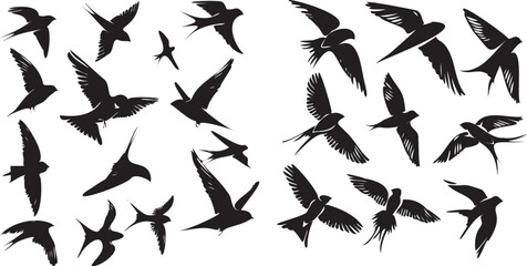 Swallow birds flying black silhouette vector