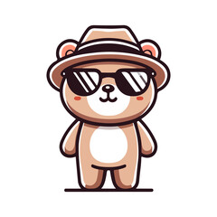 Naklejka premium cute bear wearing sunglasses icon character