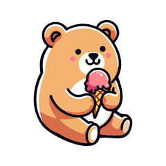 cute bear eating ice cream icon character