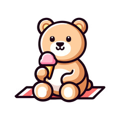 cute bear eating ice cream icon character