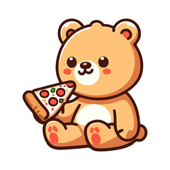 cute bear eating pizza icon character