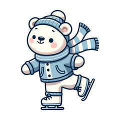 Fototapeta premium cute bear playing ice skating icon character
