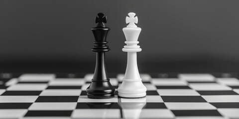 Strategic Duel: Chess Kings on a Black and White Board Emblematic of Competition and Balance