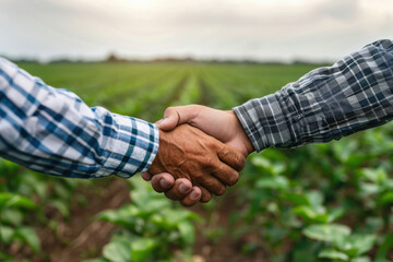 close view of shake hand on agriculture background