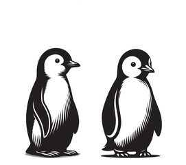 Naklejka premium penguin black silhouette art illustration white background - Generative AI