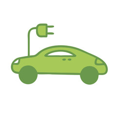 Minimalistic vector icon dedicated to ecology in green shades featuring an electric car with clean and straight lines. Ideal for promoting sustainable transportation, eco-friendly campaigns, and green