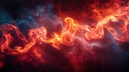 Fototapeta premium Red Smoke and Fire Background on Black, Fantasy Concept Banner with Copy Space 