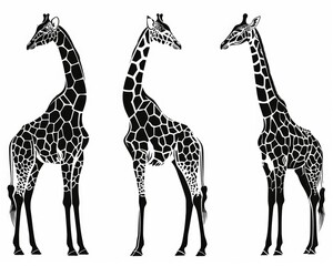 Naklejka premium Giraffe Outline Collection. African Camelopardalis Silhouettes in Beautiful Clip Art Style