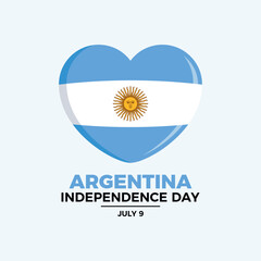Argentina Independence Day poster vector illustration. Argentina flag in heart shape icon. Argentinian flag love symbol. Template for background, banner, card. July 9 every year. Important day