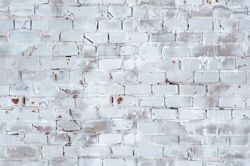 Fototapeta premium A close-up of a white brick wall with visible mortar joints and some paint chipping.