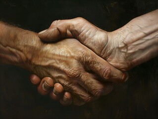 Fototapeta premium Friendly handshake, isolated hands on black background, friends day, friendship