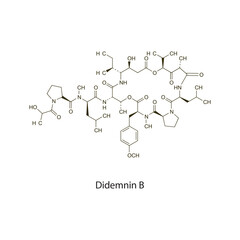 Didemnin B flat skeletal molecular structure Antineoplastic drug used in cancer treatment. Vector illustration scientific diagram.