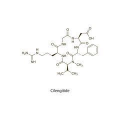 Cilengitide flat skeletal molecular structure Antineoplastic drug used in cancer treatment. Vector illustration scientific diagram.