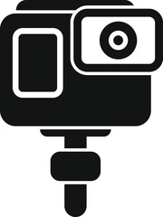 Black silhouette of an action camera mounted on a tripod, ready to film thrilling adventures