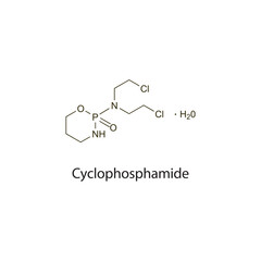 Cyclophosphamide flat skeletal molecular structure Antineoplastic drug used in cancer treatment. Vector illustration scientific diagram.