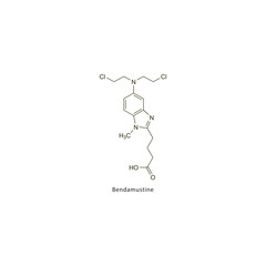 Bendamustine flat skeletal molecular structure Antineoplastic drug used in leukemia treatment. Vector illustration scientific diagram.