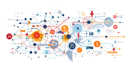 Fototapeta premium Comprehensive Mind Map Diagram Visualizing Complex Ideas and Connections in a Circular Layout