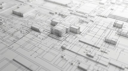 Fototapeta premium Minimalist architectural design featuring clean white lines and blocks, creating a modern and futuristic aesthetic. Perfect for concepts related to architecture, engineering, and urban planning.