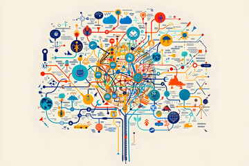 Obraz premium Comprehensive Mind Map Diagram Visualizing Complex Ideas and Connections in a Circular Layout