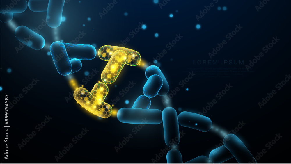 Aufkleber wireframe dna molecules structure mesh from a starry blue background. science and technology concept