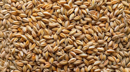 Macro close-up of raw rye grains, rye texture surface for wallpaper banner background with copyspace