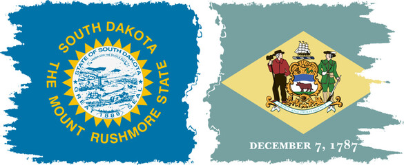 Fototapeta premium Delaware and South Dakota states grunge brush flags connection, vector