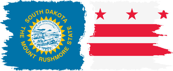 District of Columbia USA - Washington, DC and South Dakota state grunge brush flags connection, vector