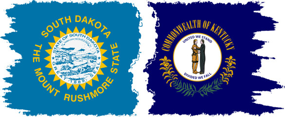 Kentucky and South Dakota states grunge brush flags connection, vector