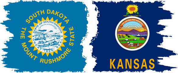 Fototapeta premium Kansas and South Dakota states grunge brush flags connection, vector