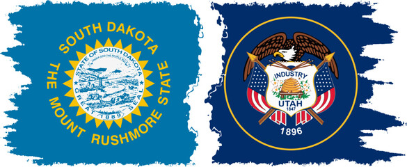 Fototapeta premium Utah and South Dakota states grunge brush flags connection, vector
