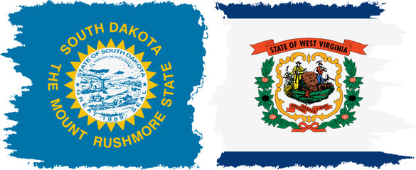 Fototapeta premium West Virginia and South Dakota states grunge brush flags connection, vector