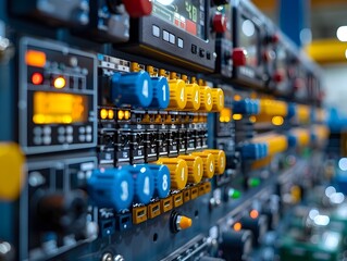 Close up View of an Intricate Industrial Control Panel with Precision Controls and Digital Readouts