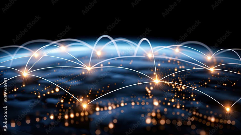 Poster a digital representation of global connectivity featuring a network of data points and lines over a 