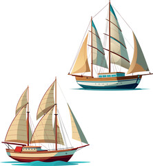 Classic sailing ship sailing through the open ocean on a clear day