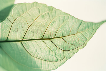 Macro shot detail of green leaf texture, veins of the leaf surface