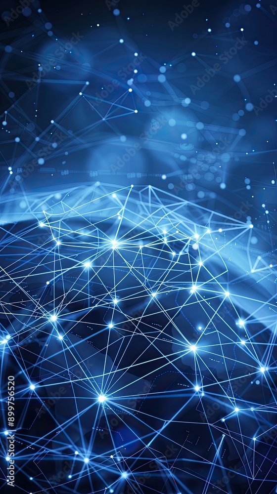 Poster a digital representation of global connectivity featuring a network of data points and lines over a 