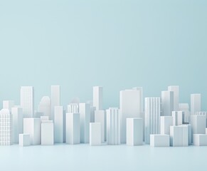 Naklejka premium Futuristic Minimalistic 3D Skyscraper Models in Business Conceptual Design, Highlighting Urban Development Trends