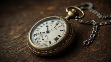 Vintage Pocket Watch on Wooden Surface