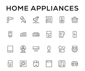 Home appliances and Household items simple line icon set. Editable stroke. icons for website. home symbols, furniture, kitchenware, Home appliances and electronics icons