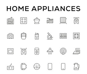 Home appliances and Household items simple line icon set. Editable stroke. icons for website. home symbols, furniture, kitchenware, Home appliances and electronics icons