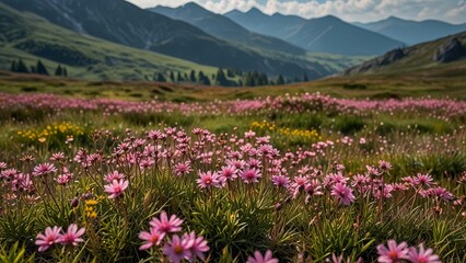 Fototapeta premium Vibrant Wildflower Meadow in Mountains