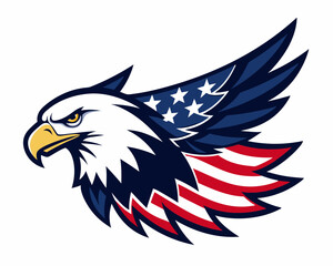 USA Style Eagle Flying with United States Flag Theme in White Background Vector Illustration