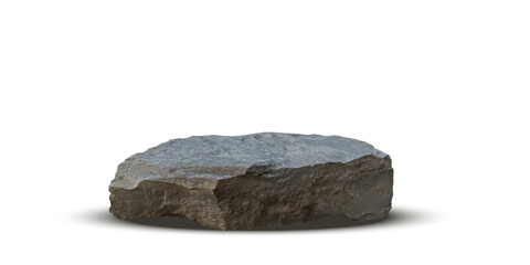 Stone podium background. Rock stand product display. Natural dark marble pedestal on white wall for product placement. Modern minimal cosmetic design. Fashion beauty realistic vector illustration.