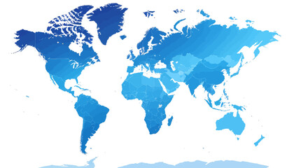 World Map in Blue Tones