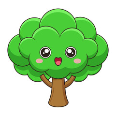 Fototapeta premium kawaii tree, rounded, bushy green canopy with friendly, smiling face and blushing cheeks