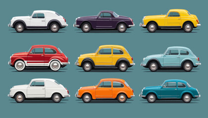 Vintage Car Collection: Six Classic Automobiles in a Row