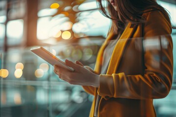 Close up of a woman's hands holding a tablet.
